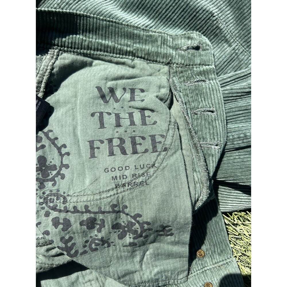 Free People We The Free Good Luck Mid Rise Corduroy Barrel Jeans Green 27 Boho - Picture 11 of 13